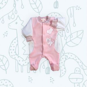 Plüss rugdalózó hosszú ujjú ,rózsa-fehér lufis maci