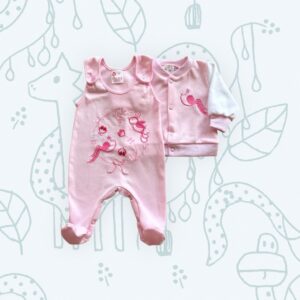 Pamut rugi+kabát, rózsaszin madarak virággal