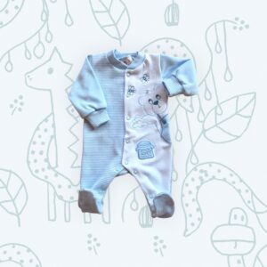 Pamut rugdalózó, hosszú ujjú v.kék-csikos-fehér mézes maci