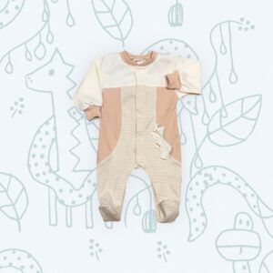 Pamut rugdalózó, hosszú ujjú barna-csikos-nyers paci